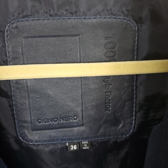 Cigno Nero Blue Leather Moto Jacket Size 36 - Picture 9 of 12